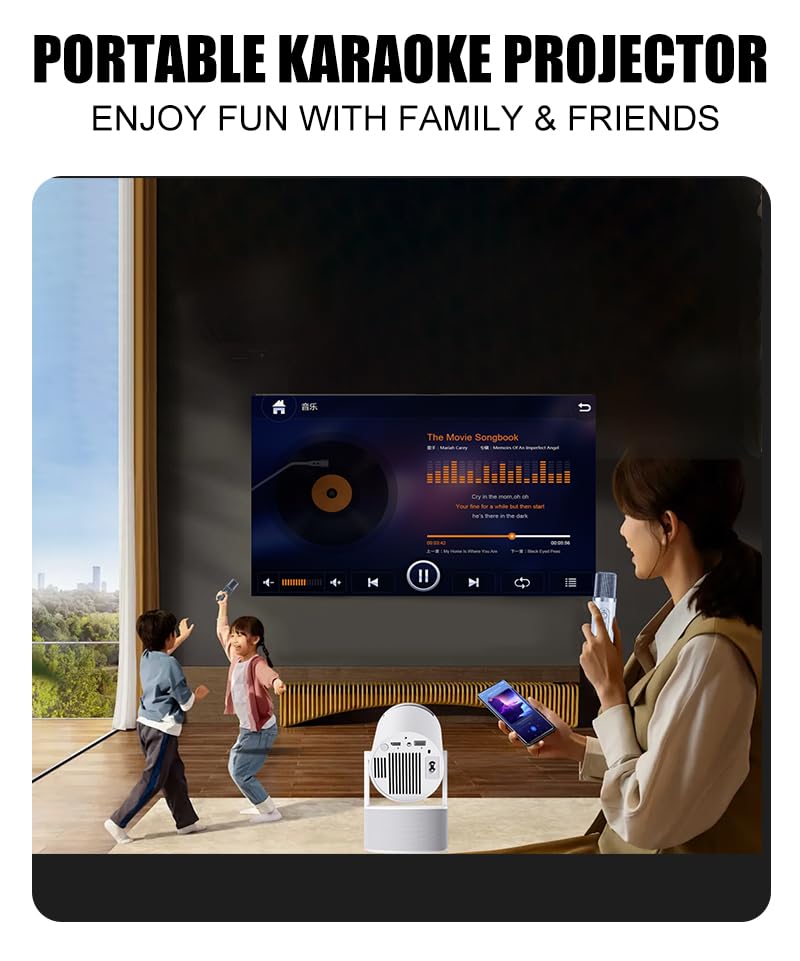 Mini Projector, Support 4K 1080P Portable Projector with Dual Band WIFI6 5G Wireless 5.2 Bluetooth Android 11, 200 ANSI Lumens, 180° Rotatable, Auto Keystone Correction,35"-130" Screen Video Projector