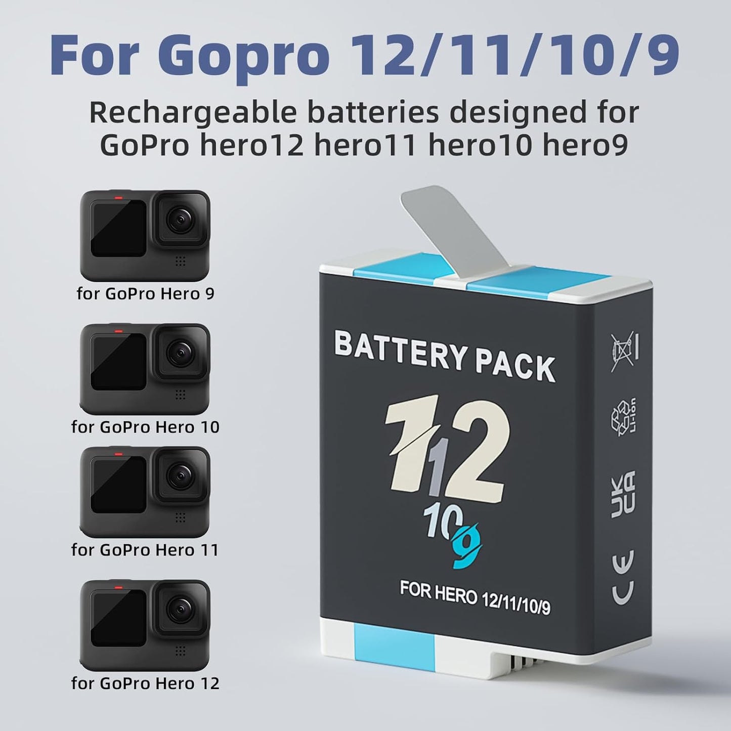 3-Pack 2000mAh Battery Charger Kits for GoPro Hero 12 with 3-Channel Charger,3-Slot GoPro Battery Charger Compatible with Hero 12/11/10/9 Black Camera