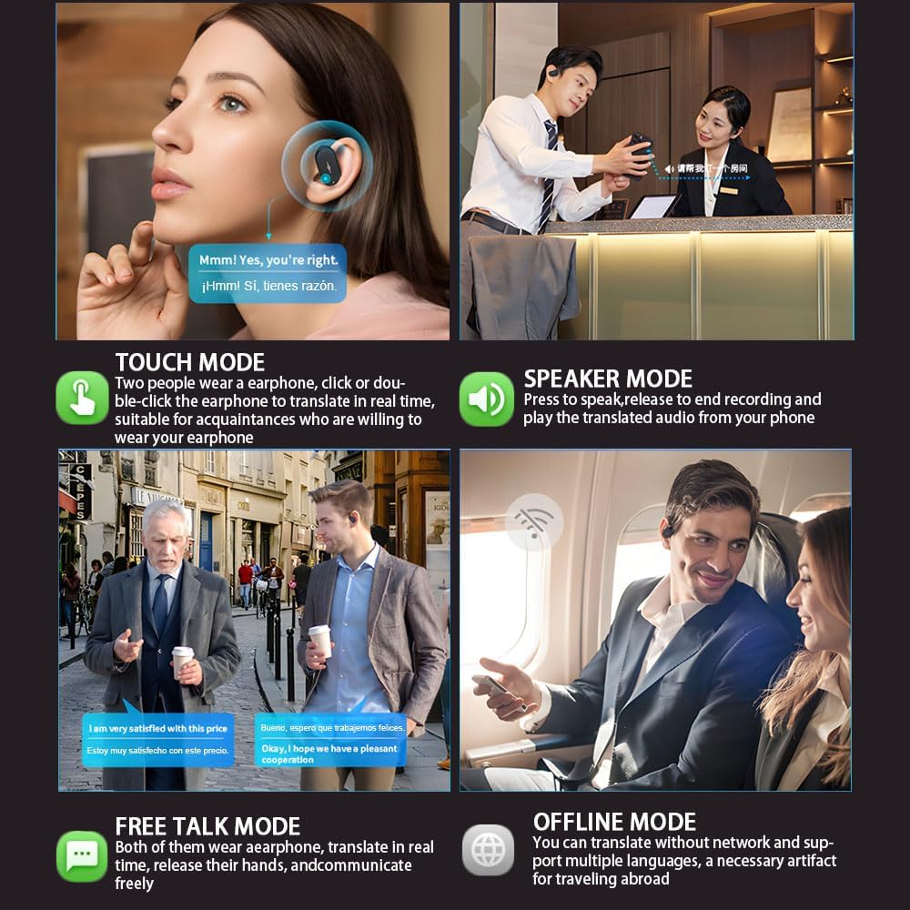 Ai Translation Earbuds Real Time,144 Language Translator Earbuds with APP Compatible with iOS & Android,OWS Translating Earbuds Headphones Device for Travel Business Learning