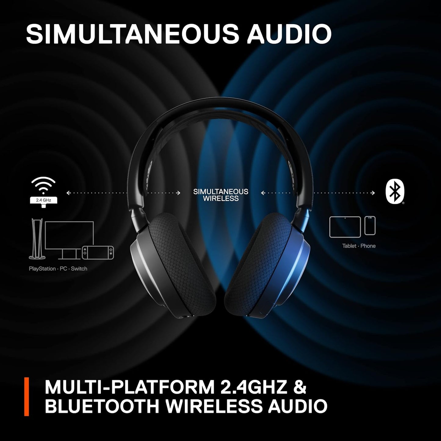 SteelSeries Arctis Nova 7 Wireless Gaming Headset Multi-Platform, Simultaneous Wireless 2.4GHz & Bluetooth, Comfort Design - Fast Charging, Headphone for PC Computers, PS, PS4, PS5 Switch (Renewed)