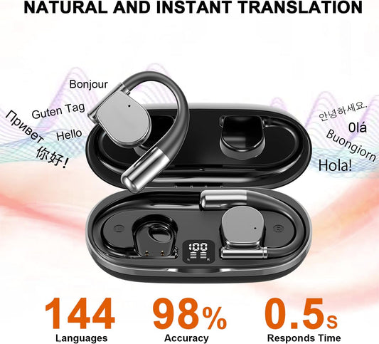 Ai Translation Earbuds Real Time,144 Language Translator Earbuds with APP Compatible with iOS & Android,OWS Translating Earbuds Headphones Device for Travel Business Learning