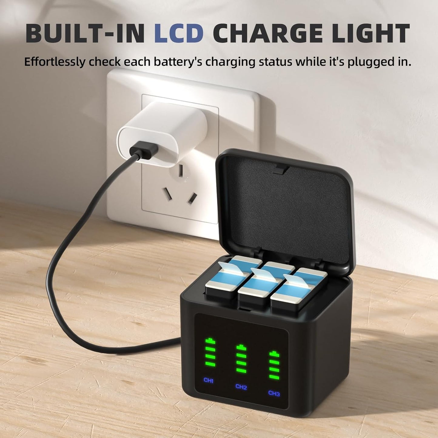3-Pack 2000mAh Battery Charger Kits for GoPro Hero 12 with 3-Channel Charger,3-Slot GoPro Battery Charger Compatible with Hero 12/11/10/9 Black Camera