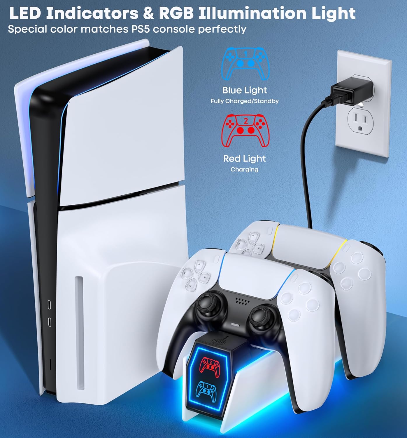 OIVO PS5 Controller Charger PS5 Accessories Kits with Fast Charging AC Adapter, Controller Charging Stand for PlayStation 5, Docking Station Replacement for DualSense Charging Station