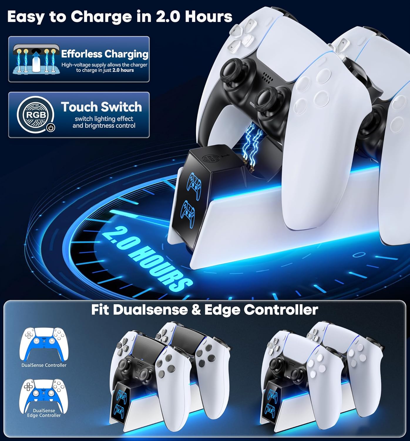 OIVO PS5 Controller Charger PS5 Accessories Kits with Fast Charging AC Adapter, Controller Charging Stand for PlayStation 5, Docking Station Replacement for DualSense Charging Station