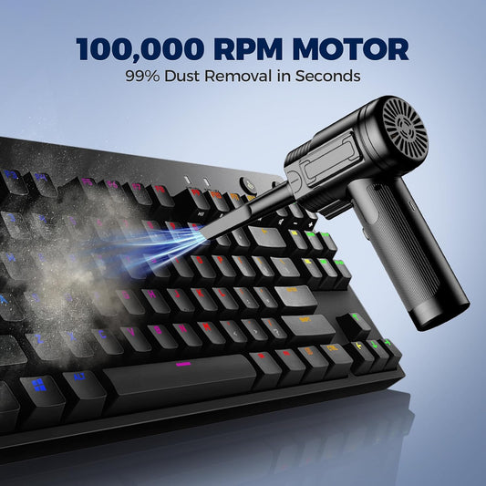 Compressed Air Duster: 100000RPM Electric Air Duster with LED Light Mini Air Blower Rechargeable Cordless Keyboard Cleaning Jet Dry Blower - Car, PC and Home Cleaning Kit Easier to use