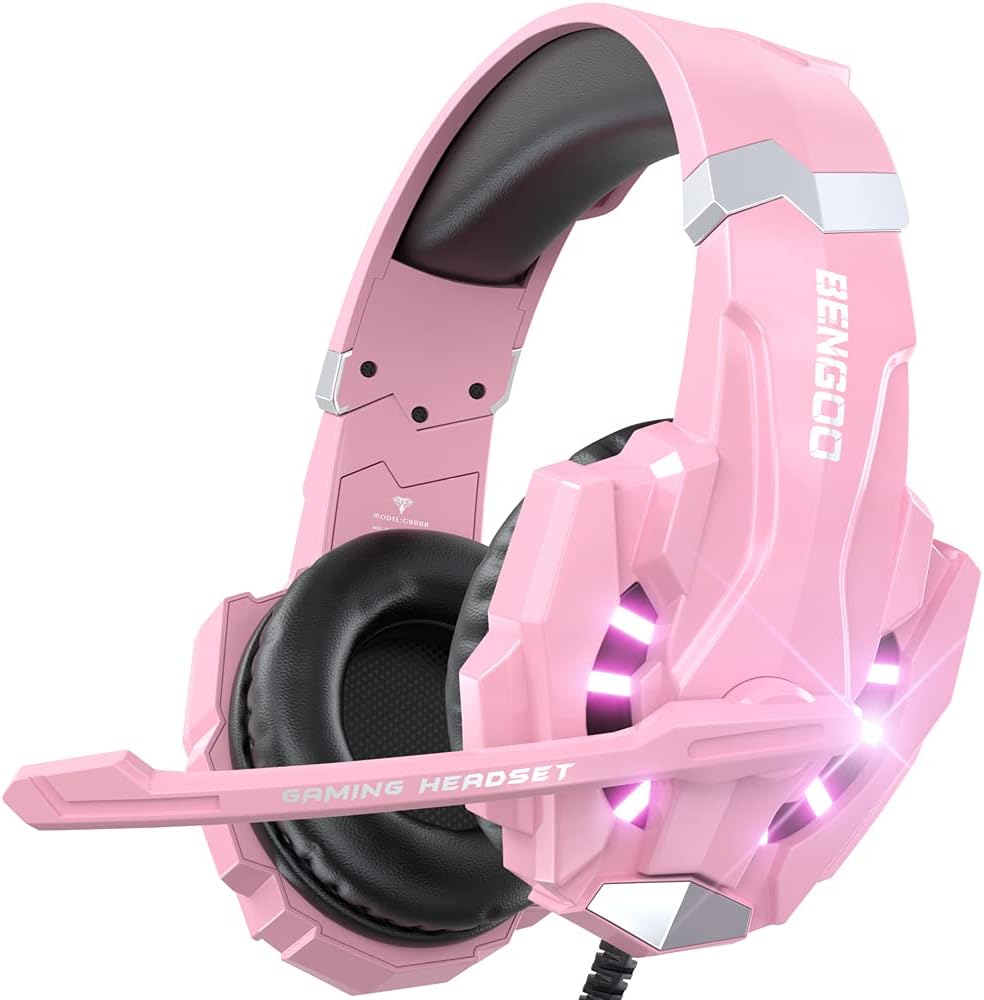 BENGOO G9000 Stereo Gaming Headset for PS4 PC Xbox One PS5 Controller, Noise Cancelling Over Ear Headphones with Mic, LED Light, 7.1 Surround Sound, Soft Memory Earmuffs for Nintendo Xbox Series X|S