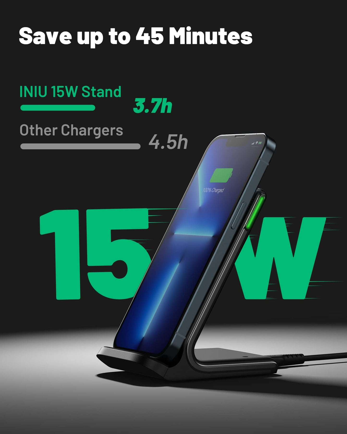INIU Wireless Charger, 15W Fast Qi Certified Wireless Charging Station with Sleep-Friendly Adaptive Light Compatible with iPhone 16 15 14 13 Pro XS 8 Plus Samsung Galaxy S25 S24 S23 Note 20 Google etc