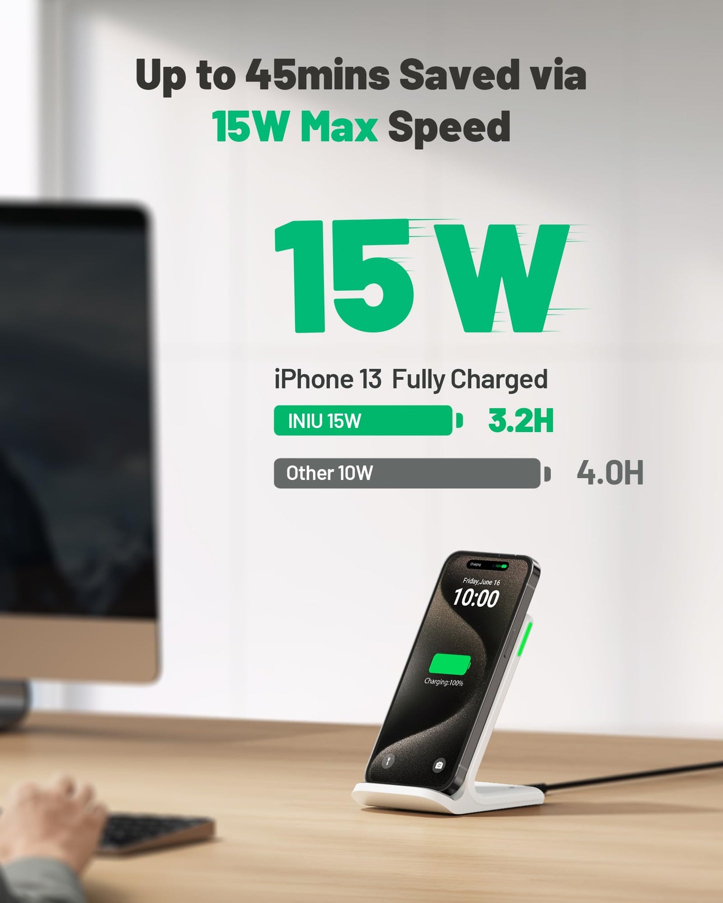 INIU Wireless Charger, 15W Fast Qi Certified Wireless Charging Station with Sleep-Friendly Adaptive Light Compatible with iPhone 16 15 14 13 Pro XS 8 Plus Samsung Galaxy S25 S24 S23 Note 20 Google etc