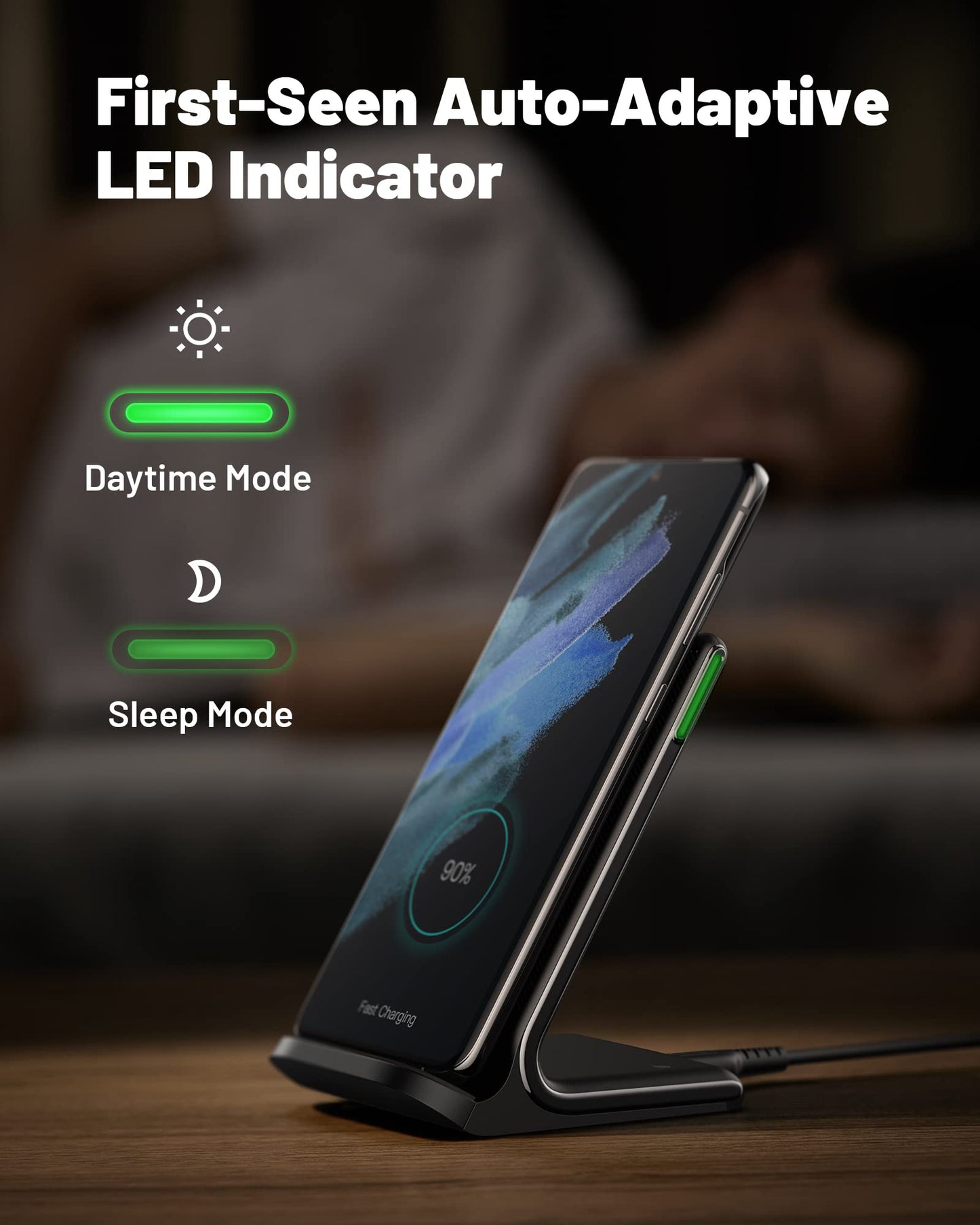 INIU Wireless Charger, 15W Fast Qi Certified Wireless Charging Station with Sleep-Friendly Adaptive Light Compatible with iPhone 16 15 14 13 Pro XS 8 Plus Samsung Galaxy S25 S24 S23 Note 20 Google etc