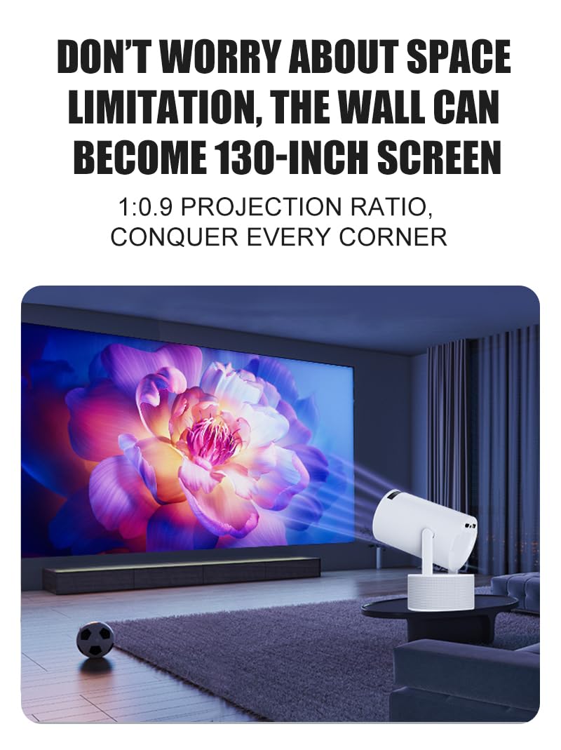 Mini Projector, Support 4K 1080P Portable Projector with Dual Band WIFI6 5G Wireless 5.2 Bluetooth Android 11, 200 ANSI Lumens, 180° Rotatable, Auto Keystone Correction,35"-130" Screen Video Projector