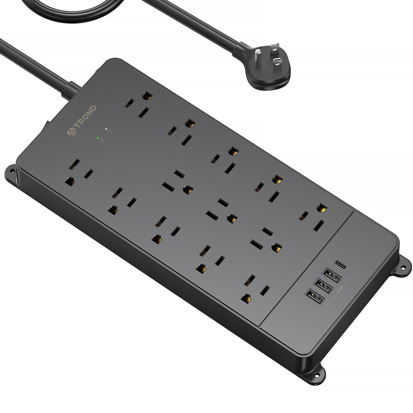 TROND Surge Protector Power Strip, 4000 Joules, ETL Listed, 13 Widely-Spaced Outlets Expansion with USB C Ports, Low-Profile Flat Plug, Wall Mountable, 5ft Extension Cord, 14AWG Heavy Duty, Black