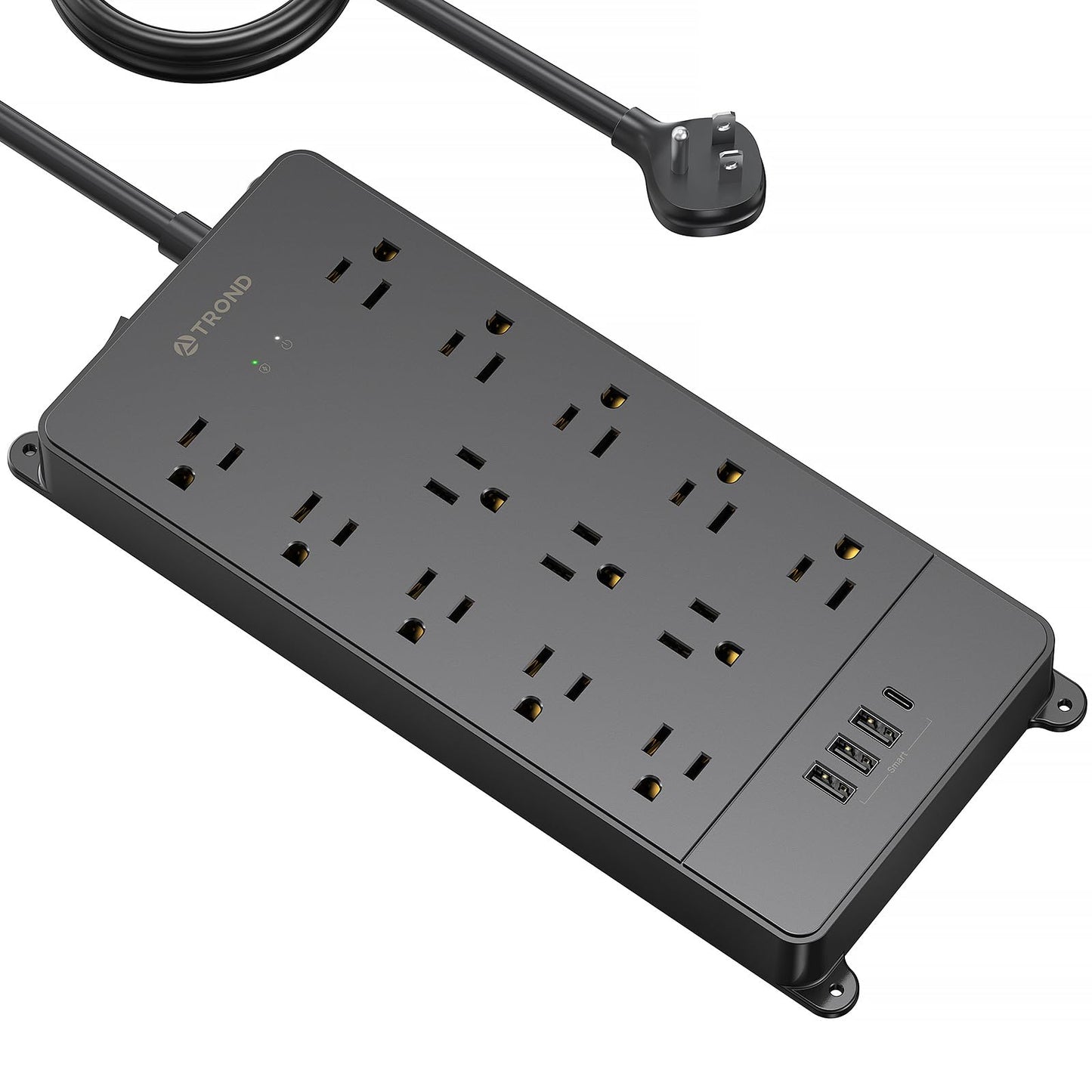 TROND Surge Protector Power Strip, 4000 Joules, ETL Listed, 13 Widely-Spaced Outlets Expansion with USB C Ports, Low-Profile Flat Plug, Wall Mountable, 5ft Extension Cord, 14AWG Heavy Duty, Black
