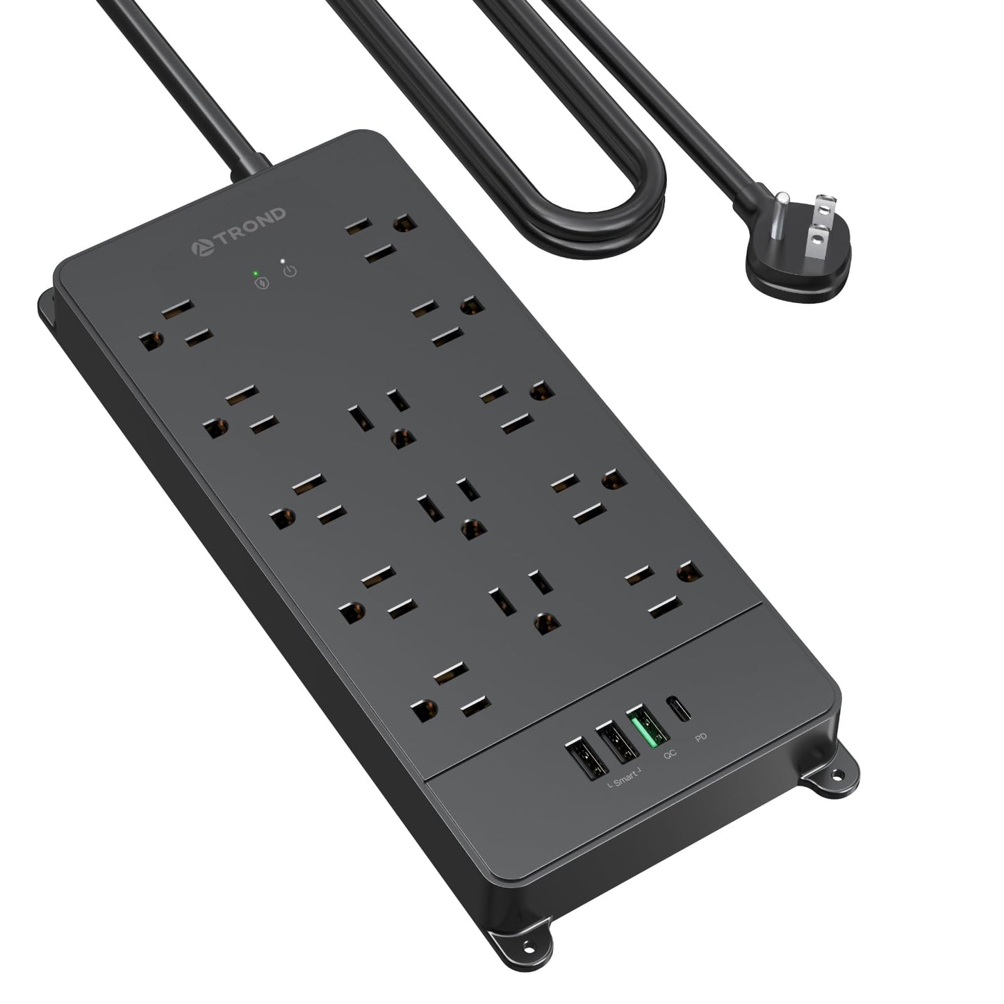 TROND Surge Protector Power Strip, 4000 Joules, ETL Listed, 13 Widely-Spaced Outlets Expansion with USB C Ports, Low-Profile Flat Plug, Wall Mountable, 5ft Extension Cord, 14AWG Heavy Duty, Black