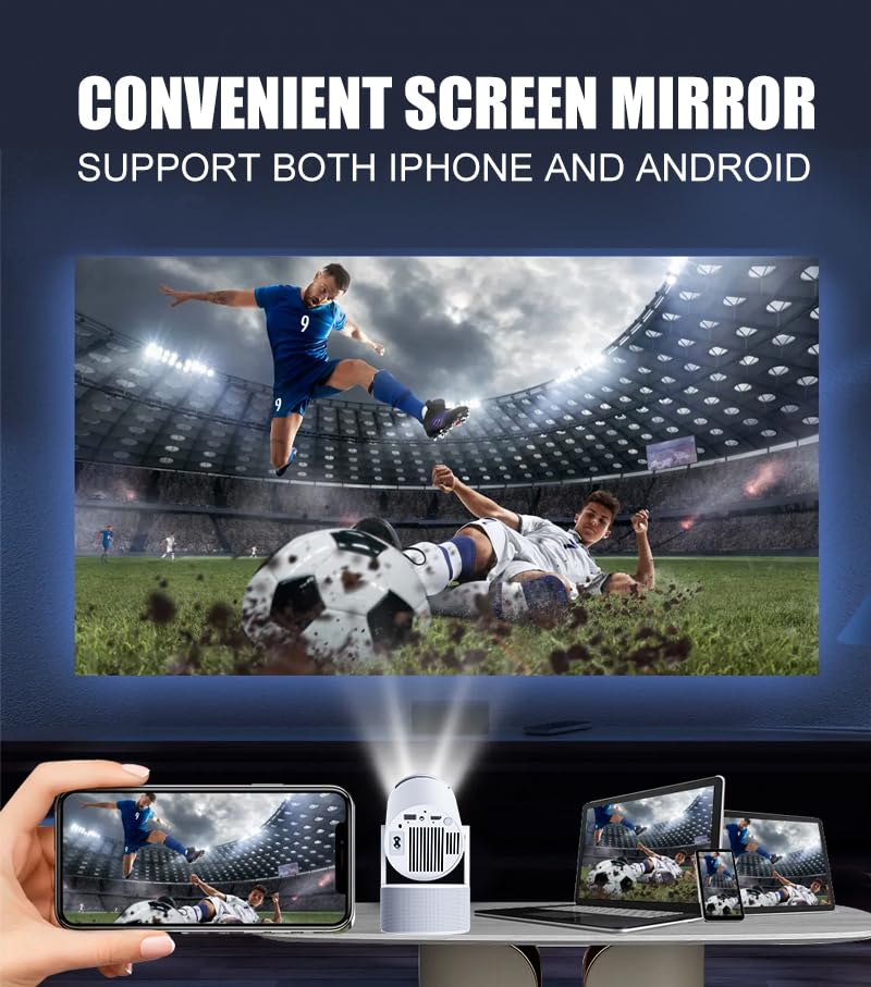 Mini Projector, Support 4K 1080P Portable Projector with Dual Band WIFI6 5G Wireless 5.2 Bluetooth Android 11, 200 ANSI Lumens, 180° Rotatable, Auto Keystone Correction,35"-130" Screen Video Projector