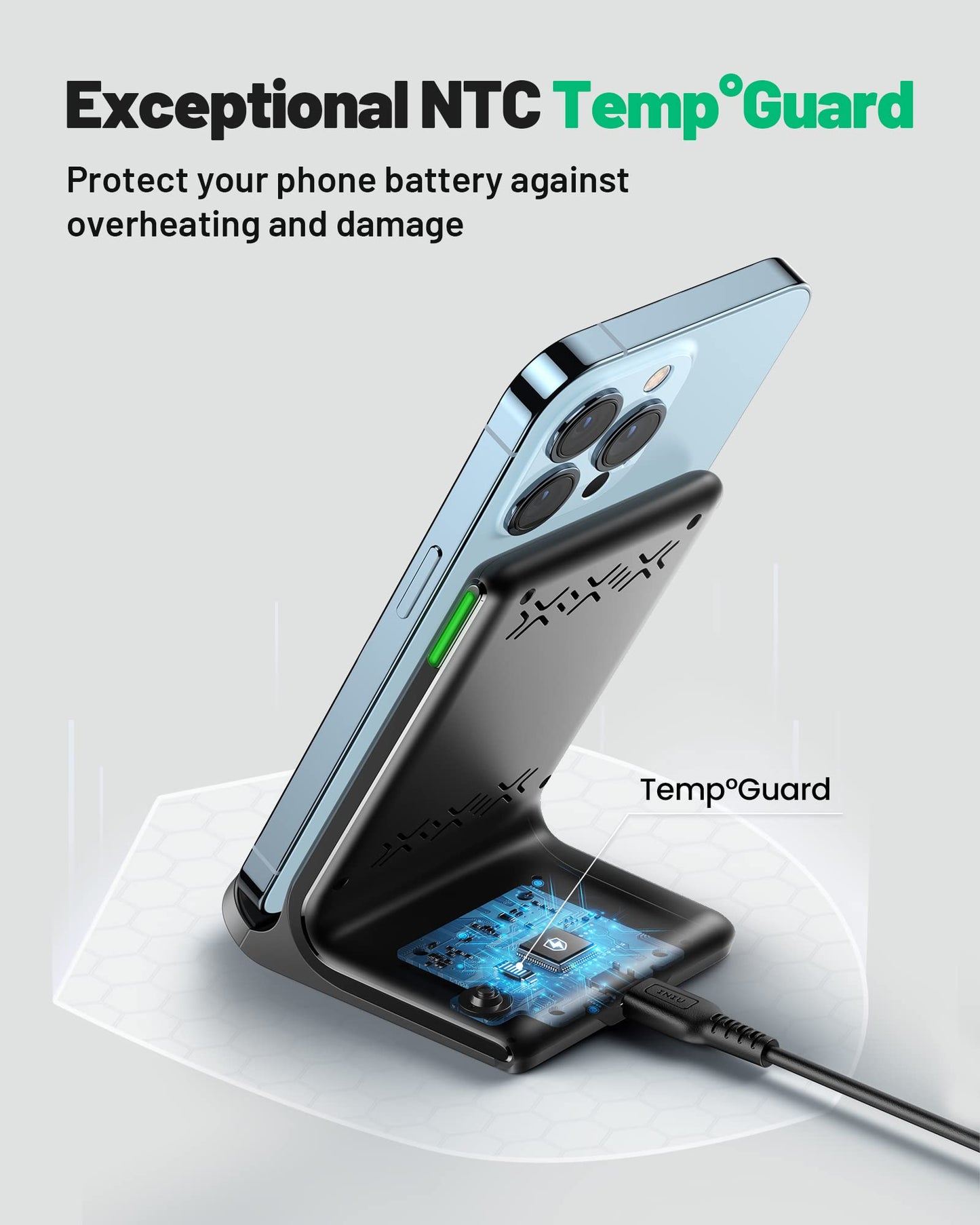 INIU Wireless Charger, 15W Fast Qi Certified Wireless Charging Station with Sleep-Friendly Adaptive Light Compatible with iPhone 16 15 14 13 Pro XS 8 Plus Samsung Galaxy S25 S24 S23 Note 20 Google etc