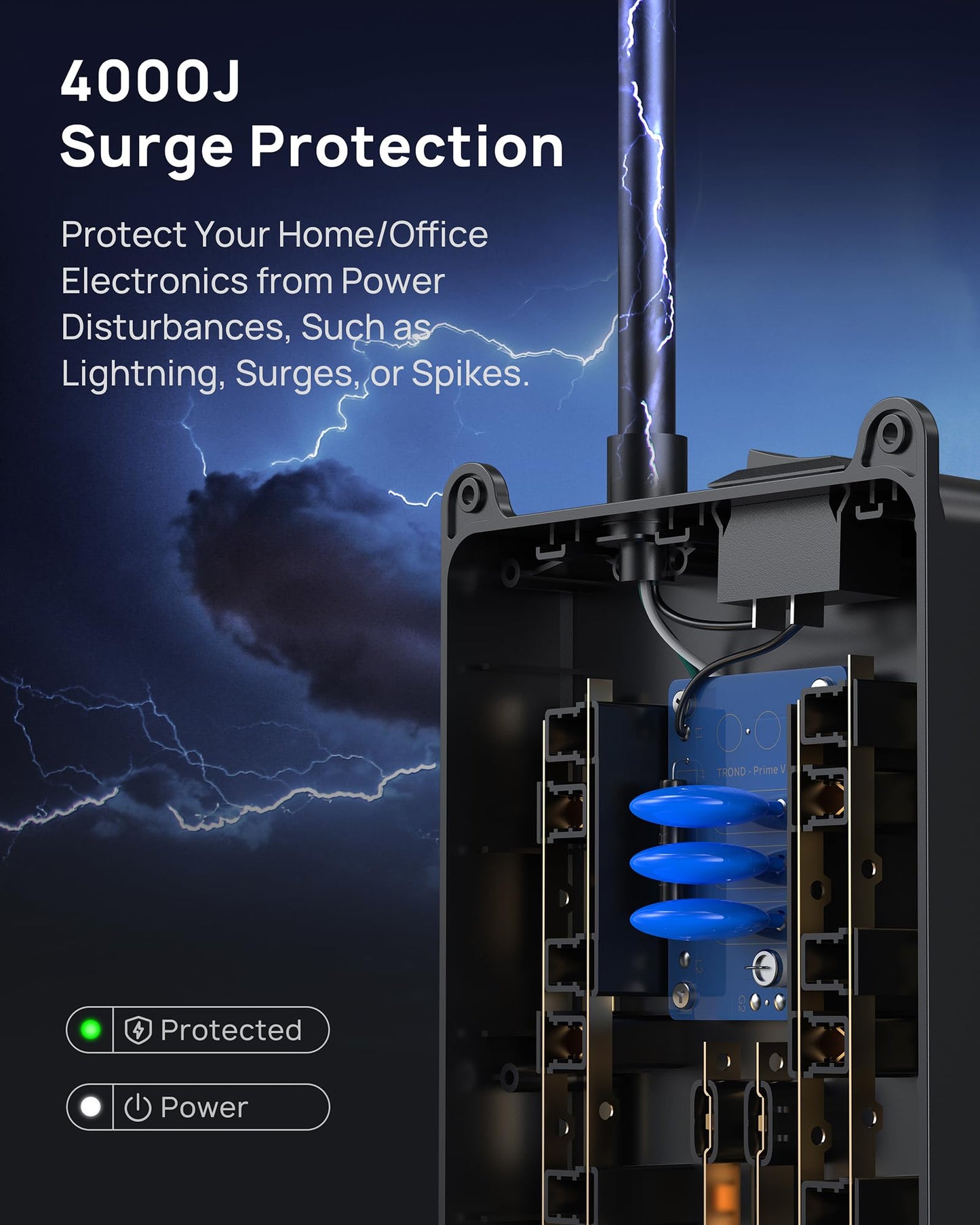 TROND Surge Protector Power Strip, 4000 Joules, ETL Listed, 13 Widely-Spaced Outlets Expansion with USB C Ports, Low-Profile Flat Plug, Wall Mountable, 5ft Extension Cord, 14AWG Heavy Duty, Black