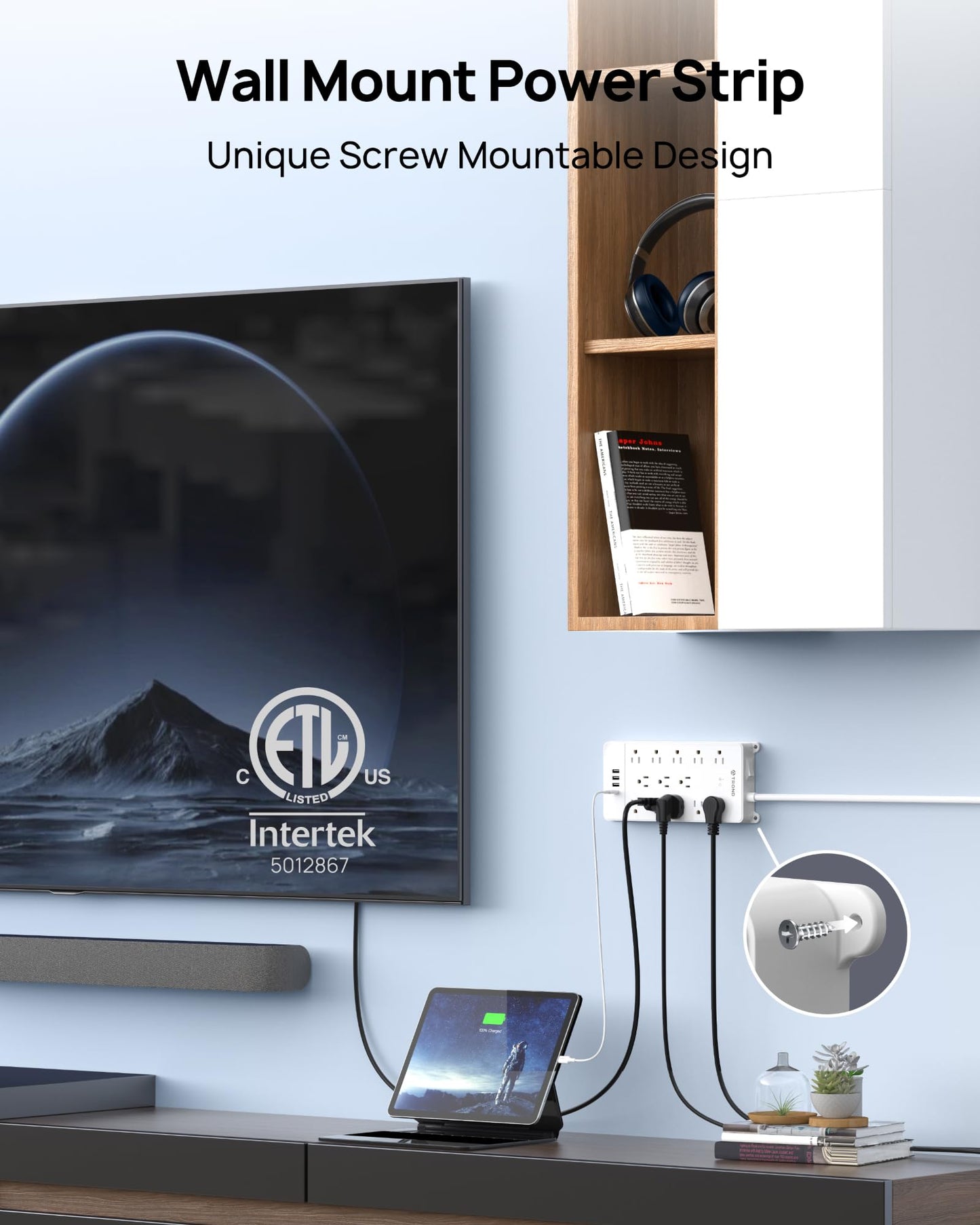 TROND Surge Protector Power Strip, 4000 Joules, ETL Listed, 13 Widely-Spaced Outlets Expansion with USB C Ports, Low-Profile Flat Plug, Wall Mountable, 5ft Extension Cord, 14AWG Heavy Duty, Black