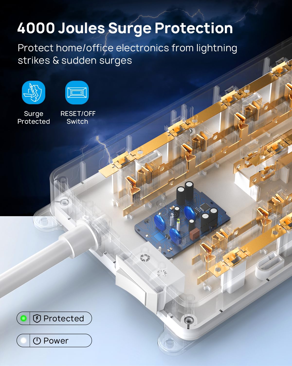 TROND Surge Protector Power Strip, 4000 Joules, ETL Listed, 13 Widely-Spaced Outlets Expansion with USB C Ports, Low-Profile Flat Plug, Wall Mountable, 5ft Extension Cord, 14AWG Heavy Duty, Black