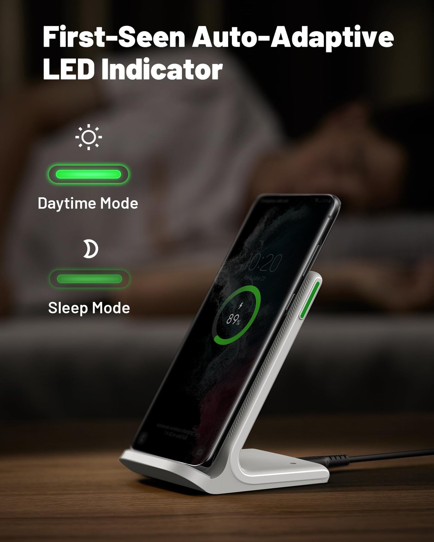 INIU Wireless Charger, 15W Fast Qi Certified Wireless Charging Station with Sleep-Friendly Adaptive Light Compatible with iPhone 16 15 14 13 Pro XS 8 Plus Samsung Galaxy S25 S24 S23 Note 20 Google etc