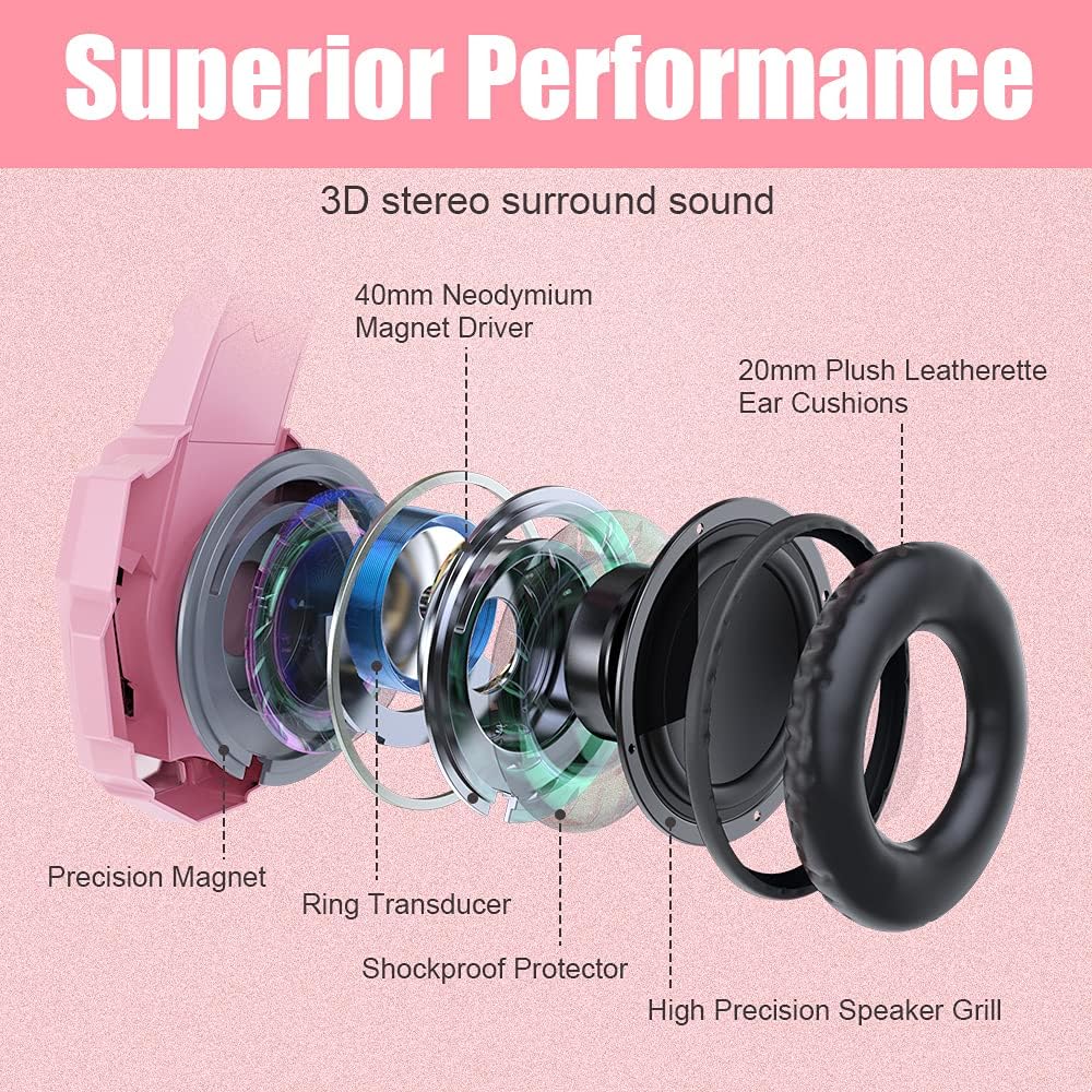 BENGOO G9000 Stereo Gaming Headset for PS4 PC Xbox One PS5 Controller, Noise Cancelling Over Ear Headphones with Mic, LED Light, 7.1 Surround Sound, Soft Memory Earmuffs for Nintendo Xbox Series X|S