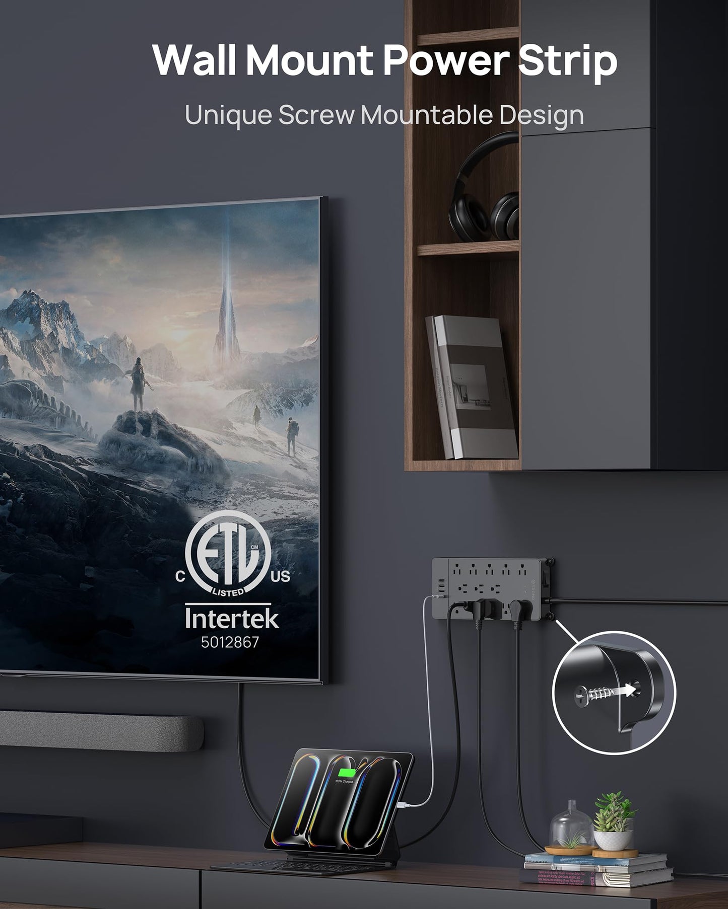 TROND Surge Protector Power Strip, 4000 Joules, ETL Listed, 13 Widely-Spaced Outlets Expansion with USB C Ports, Low-Profile Flat Plug, Wall Mountable, 5ft Extension Cord, 14AWG Heavy Duty, Black