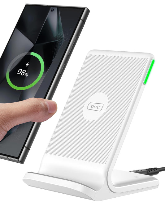 INIU Wireless Charger, 15W Fast Qi Certified Wireless Charging Station with Sleep-Friendly Adaptive Light Compatible with iPhone 16 15 14 13 Pro XS 8 Plus Samsung Galaxy S25 S24 S23 Note 20 Google etc